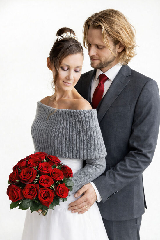 Knitted Bridal Cover Up Dark Grey, Knit Shoulder Wedding Shrug, Winter Bridesmaid Wrap, code WGY15